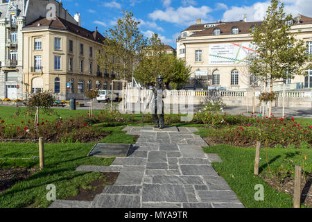 VEVEY, Svizzera - 29 Ottobre 2015 : Charlie Chaplin monumento nella città di Vevey, Canton Vaud, Svizzera Foto Stock