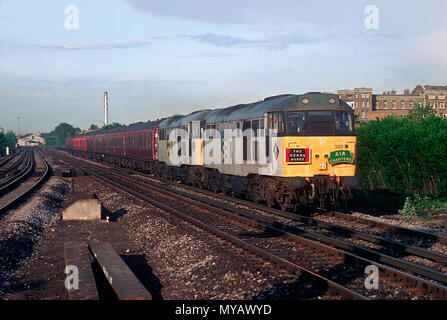 Una coppia di classe 31 locomotive diesel numeri 31302 e 31304 lavorando il ritorno di A1A Charter " Le allegre comari" ventilatori railtour a Wandsworth Town il 15 maggio 1993. Foto Stock