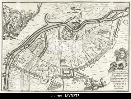 . Français : Plan de Narva, Assiegé par 80000 Moscovites, qui furenti attaqués et d'effaits dans leurs lignes par Carlo XII, Roy de Suede ... le 30 Novembre 1700 Inglese: Incisione stampate nel 1702-1703 da Pieter Mortier (I) ad Amsterdam. Unknown autor. Rijksmuseum Amsterdam Русский: План битвы под Нарвой. Гравюра неизвестного автора, отпечатанная Питером Мортье в 1702-1703 г.г. В Амстердаме. Из фондов Государственного музея (Амстердам) . tra 1702 e 1703. 66 sconosciuto Battaglia di Narva 1700 Foto Stock