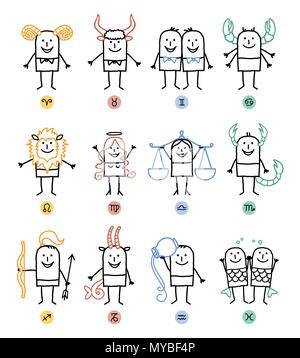 Dodici Zodiac i personaggi dei cartoni animati segni Illustrazione Vettoriale