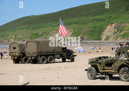 Saunton, Devon, Regno Unito - 2 Giugno 2018: Amici dell'Assalto Training Center ospiterà il settantacinquesimo anniversario della US Assault Training Center in Saunton, REGNO UNITO Foto Stock