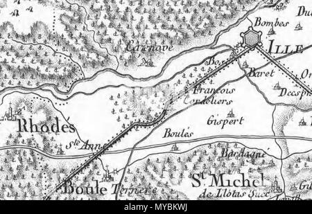 . Français : Situazione de Casesnoves (Pyrénées-Orientales) sur la carte Mont-Louis Cassini - Mosset. 1781. Carte Cassini 101 Casesnoves - Cassini Foto Stock