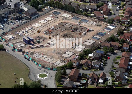 Vista aerea di fondazioni e basamenti per nuove case in Lancashire Foto Stock