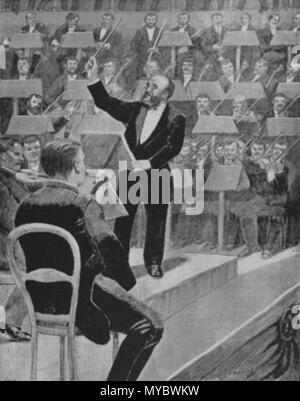 . Français : Charles Lamoureux (1834-1899). "Aux concerti d'hiver, M. Lamoureux à figlio pupitre de chef d'orchestre." inglese: direttore francese Charles Lamoureux (1834-1899). 'M. P. LAMOUREUX sul podio al winter concerti." . Xix secolo. Unattributed. Pubblicato in L'illustré moderne. 106 Charles Lamoureux aux concerti d'hiver Foto Stock