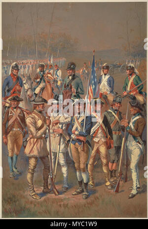 . Un dipinto ad acquerello raffigurante una varietà di esercito continentale soldati. Tra il 1910 e il 1920 122 ContinentalArmy LeffertsWatercolor Foto Stock