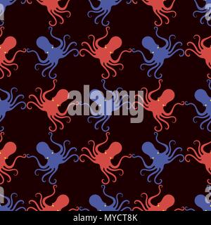 Colorato Icona Octopus Seamless Pattern. Testurizzato Stilized Design. Mare modello alimentare. Illustrazione Vettoriale