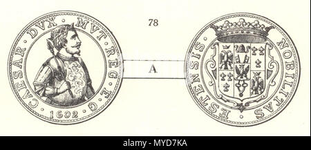 . Modena, duca Cesare d'Este (1597-1628) AR Tallero: CAESAR • DVX • MVT • REG • E • C • attorno al busto loricato di Cesare volto a destra con scettro nella mano destra. In esergo: millesimo NOBILITAS • ESTENSIS e stella; intorno uno stemma estense coronato. . 1884. Arsenio Crespellani 126 Crespellani 78 Foto Stock
