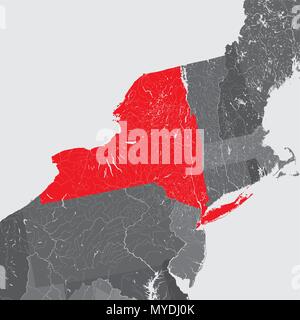 Stati Uniti - Nordest degli Stati Uniti - New York - fatto a mano mappa. I fiumi e i laghi sono mostrati. Si prega di guardare le mie altre immagini della serie cartografica Illustrazione Vettoriale