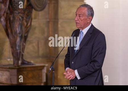 Lisbona, Portogallo. Il 6 giugno, 2018. Il Portogallo Presidente Marcelo Rebelo de Sousa durante il Portogallo di Coppa del Mondo 2018 squad reception © Alexandre de Sousa/Alamy Live News Foto Stock