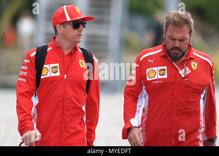 Il circuito Gilles-Villeneuve, Montreal, Canada. Il 7 giugno, 2018. Canadese di FORMULA ONE Grand Prix, driver arrivi e conferenza stampa; la Scuderia Ferrari, Kimi Raikkonen Credito: Azione Sport Plus/Alamy Live News Foto Stock