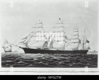 . Il Clipper Ship 'grande repubblica', 1855. Nathaniel Currier, americano, 1813-1888. Litografia e acquerello. Classificazione: stampe. Museo delle Belle Arti di Boston . 1855. Currier 219 GreatRepublic byCurrier 1855 Foto Stock