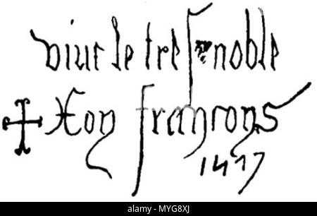 . Français : Histoire du donjon de Loches, pagina 112 Iscrizione dans un cachot . 13 agosto 2013, 22:32:26. Edmond Gautier 242 Histoire-mastio-loches-p112 Foto Stock