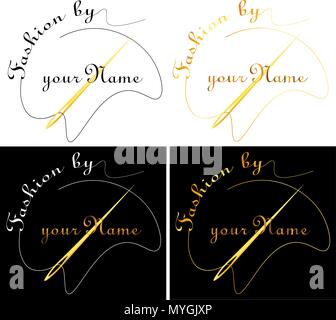 Con ago e filo con testo di moda logo minimalista Illustrazione Vettoriale