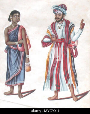 . Inglese: 'bramino e moglie da S. W. India Kerala' * 'sposa e lo Sposo Mysore' * 'centro occidentale del Tempio di Mysore sacerdote' * 'cortigiano e moglie Mogul Periodo' * 'Gypsy moglie e Fortune Teller India del Nord' * 'India Nordovest - Il Punjab, Mogul e moglie'* 'Soldier e moglie Province Centrali India' * 'sarto e moglie'* otto gouache dipinti, ha detto di essere da 'c.1800", apparentemente parte di un album Fonte: ebay, luglio 2007 . 1880. Sconosciuto 575 Zgypsy Foto Stock