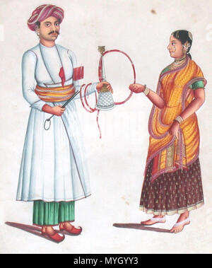 . Inglese: 'bramino e moglie da S. W. India Kerala' * 'sposa e lo Sposo Mysore' * 'centro occidentale del Tempio di Mysore sacerdote' * 'cortigiano e moglie Mogul Periodo' * 'Gypsy moglie e Fortune Teller India del Nord' * 'India Nordovest - Il Punjab, Mogul e moglie'* 'Soldier e moglie Province Centrali India' * 'sarto e moglie'* otto gouache dipinti, ha detto di essere da 'c.1800", apparentemente parte di un album Fonte: ebay, luglio 2007 . 1880. Sconosciuto 574 Zcourtier Foto Stock