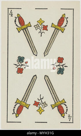 . Inglese: Aluette deck, B. P. Grimaud editor, Francia, 1860: quattro di spade . 1860. B. P. Grimaud 274 Jeu d'Aluette - Grimaud - 1860 - Quattro di spade Foto Stock