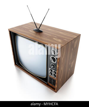 TV Vintage isolati su sfondo bianco. 3D'illustrazione. Foto Stock