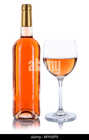 Vino rosato bottiglia di alcool in vetro isolato su uno sfondo bianco Foto Stock