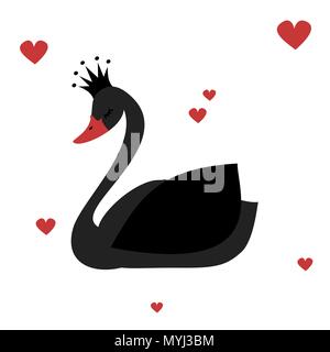 Carino bella principessa cigno nero su sfondo bianco illustrazione vettoriale Illustrazione Vettoriale