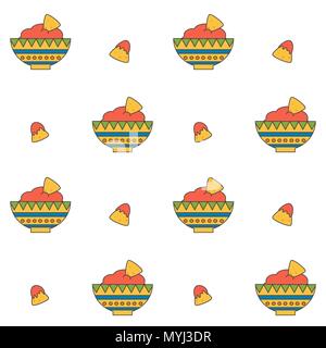 Cartoon carino cibo messicano seamless disegno vettoriale illustrazione dello sfondo Illustrazione Vettoriale