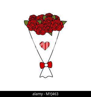 Cartoon carino vettore rosso delizioso bouquet di rose Illustrazione Vettoriale