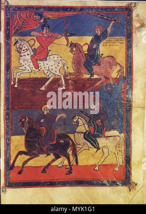 . Español: Los cuatro jinetes del Apocalipsis (Ap. 6, 1-8) . 2 gennaio 970. Il Beato de Liébana, Santo 328 Los cuatro jinetes del Apocalipsis Foto Stock