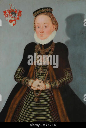 . Inglese: ritratto dipinto di Lucretia von Schleinitz (coniuge di Volckmar von Berlepsch) da Lucas Cranach il giovane, datata 1580 . 1 gennaio 1580 331 Lucretia von Schleinitz datata 1580 Foto Stock