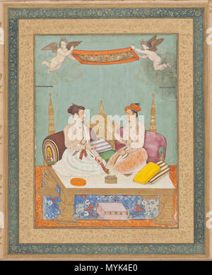 . Maharaja Jai Singh di ambra e Maharaja Gaj Singh di Marwar . Bichitr (attribuito a) (India) Maharaja Jai Singh di ambra e Maharaja Gaj Singh di Marwar, Folio dall'Ambra Album circa 1630; pittura acquerello, acquerello opaco, oro, gesso e inchiostro su carta, Immagine: 9 7/8 x 7 1/4 in. (25,08 x 18,42 cm); foglio: 17 3/4 x 13 1/2 in. (45.09 x 34.29 cm) dal Nasli e Alice Heeramaneck raccolta, Museo Associates acquisto (M.80.6.6) a sud e sud-est asiatico Dipartimento Arte. circa 1630 338 Maharaja Jai Singh di ambra e Maharaja Gaj Singh di Marwar, 1630 Foto Stock