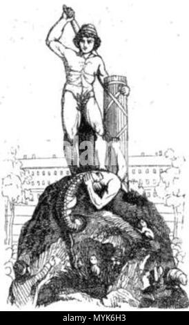 . 'La Montagne domptant le Marais'. Statua colossale du Peuple français en terrassant Hercule l'hydre du fédéralisme, érigée sur l'Esplanade des Invalides lors de la Fête du 10 août 1793, dont elle constitua la quatrième stazione. Barbaroux la décrit ainsi : " au milieu de la place, sur la cîme d'une montagne, sieri représenté en scultura, par une figura, le peuple français, de ses bras vigoreux rassemblant le faisceau départemental ; l'ambitieux fédéralisme sortant de son fangeux marais, d'une main écartant les roseaux, s'efforce de l'autre d'en détacher porzione quelque ; le peuple français l' Foto Stock