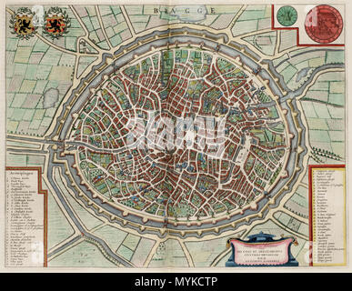 . Inglese: Mappa di Bruges da Jan Blaeu . Il 21 giugno 2012. Jan Blaue 342 Mappa di Bruges da Jan Blaeu Foto Stock