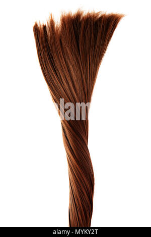 Lungo rettilineo sani marrone capelli intrecciati isolati su sfondo bianco Foto Stock