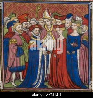 . Inglese: il matrimonio di Filippo II, duca di Borgogna e Margherita III delle Fiandre. (British Library, Royal 20 C VII f. 182) . Il XIV secolo (dopo il 1380). Chroniques de Saint-Denis (1270-1380) 349 Matrimonio 1369 Foto Stock