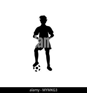 Silhouette di un giocatore di calcio con una palla su sfondo bianco Illustrazione Vettoriale