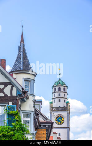 Ravensburg, Baden-Württemberg, Alta Svevia, Germania - città di torrette e torri. Foto Stock