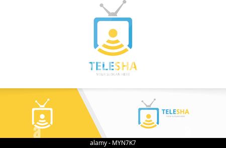 Vector tv e wifi e la combinazione di logo. La televisione e il segnale di simbolo o icona. Supporto di stampa univoco e radio, internet logotipo di modello di progettazione. Illustrazione Vettoriale