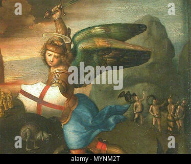 . Saint Michael Quando sconfiggeva satana . Raffaello, San Michele e il drago . circa 1505 445 Raffaello, San Michele e il drago 02 Foto Stock