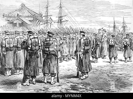 . 1877 truppe di satsuma (imbarco) . 1877. Sconosciuto 256 truppe imperiali di imbarcarsi a Yokohama per la lotta contro la ribellione di satsuma nel 1877 Foto Stock