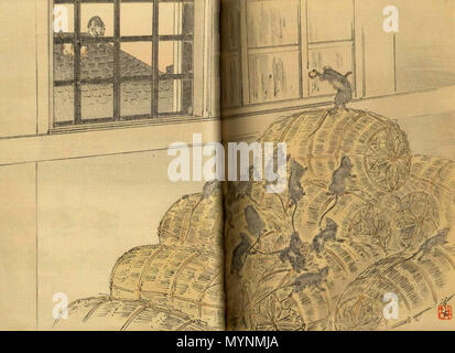 . Inglese: un woodblock illustrazione di 'i topi in Consiglio' nell'Choix de Fables de La Fontaine, Illustrée par Groupe onu meilleur des Artistes de Toki, Tokyo 1894 . 1894. Kawanabe Kiyosui 447 ratti hasagawa Foto Stock