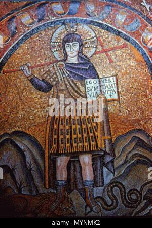 . Inglese: mosaico nella Cappella Arcivescovile (Ravenna) che rappresenta Cristo come un guerriero . VI С.. anonimus 447 RavArchBpChapelXt Foto Stock