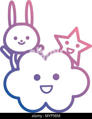 Simpatico coniglio con il cloud e stella kawaii caratteri Illustrazione Vettoriale