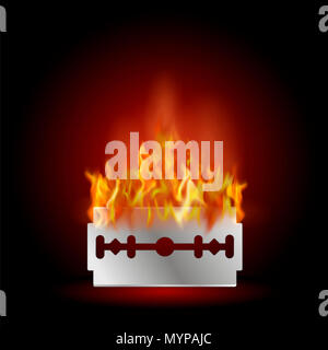 Tradizionale bordo doppia lama di rasoio sul fuoco. Strumento per il taglio dei capelli e la barba. Acciaio inossidabile Sheving attrezzatura. Foto Stock