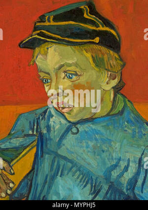 . Ritratto di Camille Roulin come uno studente . Português: Detalhe de O Escolar (Gamin au Képi), de Vincent van Gogh (1853-1890). Acervo do Museu de Arte de São Paulo, São Paulo, Brasile. . 1888. Vincent van Gogh (1853-1890) 545 Van Gogh - O Escolar (detalhe) Foto Stock