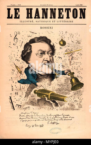 . La caricatura di Rossini, disegno di Hippolyte Mailly (1829-18..) Українська: Дж.Россіні, шарж . Il 4 luglio 1867. H. Mailly, Le Hanneton 462 Rossini Foto Stock