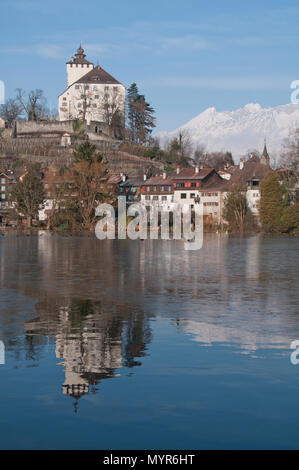 Il castello e il borgo di Werdenberg,San Gallo, Svizzera Foto Stock