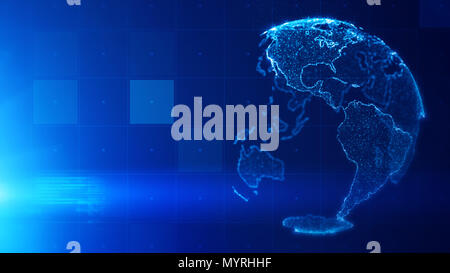 Strategia di business globale concetto astratto, Terra mappa del mondo su sfondo blu scuro Foto Stock