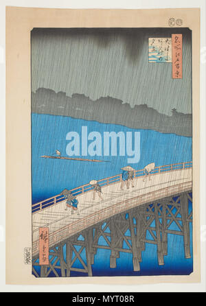 . Acquazzone a ponte Ohashi, Adai, dalla serie "Cento famose vedute di Edo' . Settembre, 1857 356 Ando Hiroshige - il diluvio di Ohashi Bridge, Adai, dalla serie "Cento famose vedute di Edo" - Google Art Project Foto Stock