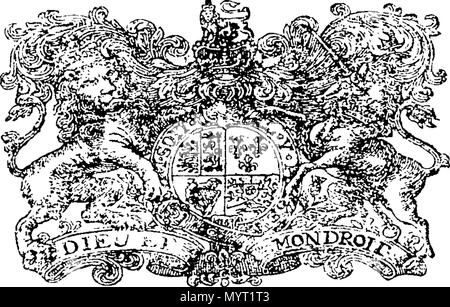 . Inglese: Fleuron dal libro: Anno Regni Georgii Regis Magn? Britanni?, Franci?, & Hiberni?, nono. Il Parlamento europeo iniziato e holden a Westminster, il nono giorno del mese di ottobre, Anno Dom. 1722. Nel nono anno di regno del nostro sovrano Signore George, con la grazia di Dio, di Gran Bretagna, Francia e Irlanda, Re, difensore della fede, &c. essendo la prima sessione di questo Parlamento. 361 Anno Regni Georgii Regis Magn Fleuron n050234-39 Foto Stock