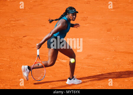 Parigi, Francia. Il 7 giugno, 2018. Sloane Stephens (USA) Tennis : Sloane Stephens degli Stati Uniti durante le donne singoli semi-partita finale del Open di Francia di tennis tournament contro Madison chiavi del Stati Uniti al Roland Garros di Parigi, Francia . Credito: AFLO/Alamy Live News Foto Stock