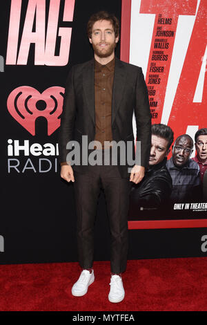 Los Angeles, California, USA. Il 7 giugno, 2018. THOMAS MIDDLEDITCH arriva presso il TAG premiere mondiale al Regency Village Theatre di Westwood, California. Credito: Billy Bennight/ZUMA filo/Alamy Live News Foto Stock