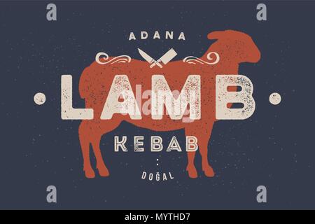 Agnello, kebab. Poster per la macelleria negozio di carne Illustrazione Vettoriale